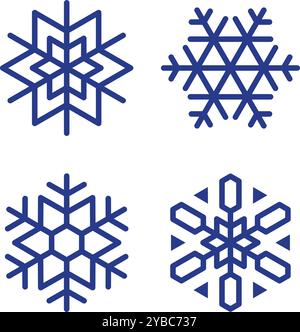 Four snowflakes in blue with different shapes and sizes Stock Vector