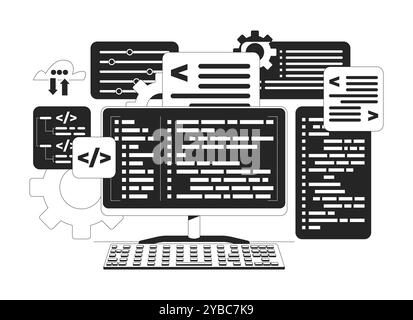 Programming computing black and white 2D line object Stock Vector