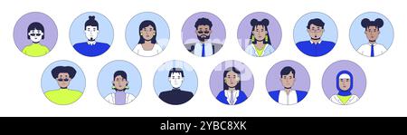 Multi-ethnic office workers 2D linear vector avatars illustration set Stock Vector