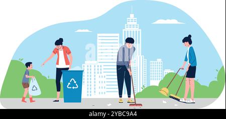 A group of people are cleaning up a park Stock Vector