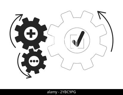 Business gears connect black and white 2D line object Stock Vector