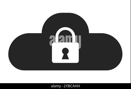 Computing cloud security black and white 2D line object Stock Vector