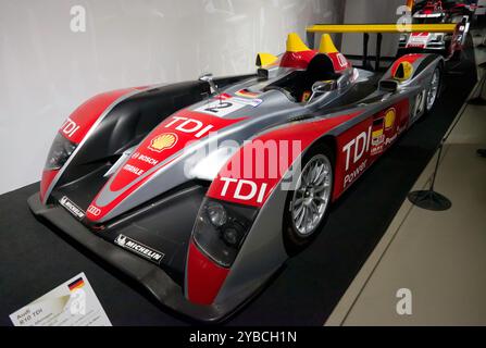 Three-quarters front view of the Audi R10 TDI, which won the Le Mans 24hr race three years in  a row from 2006-2008. Stock Photo