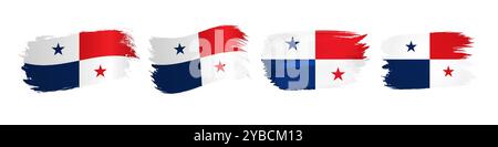Set of creative labels with Panamanian flag background and clipping mask. Brushing strokes drawing style. 3D flags of Panama. Clip art collection. Stock Vector