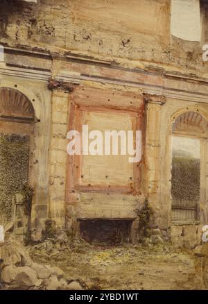 Ruins of the Tuileries Palace, 1871-1883. Interior of a building in ruins, debris covering the floor. Foliage is growing in through the bricks of one wall. Stock Photo