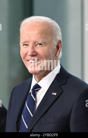 Berlin, Germany. 18th Oct, 2024. US President Joe Biden stands for the family photo in the Chancellery. It is Biden's first bilateral visit to Germany in his almost four years in office. Credit: Rabea Gruber/dpa/Alamy Live News Stock Photo