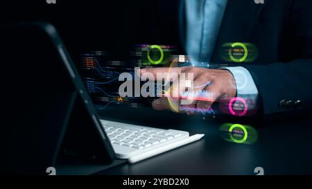 Businessman using tablet for development and Analytics Data technology management System for report marketing strategy planning, Graph analysis and in Stock Photo