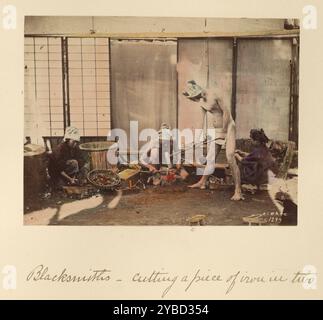 Blacksmiths - Cutting a Piece of Iron in Two, about 1873-1883. Stock Photo