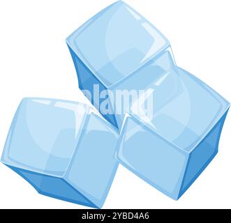 Three semi transparent light blue ice cubes are falling down on a white background Stock Vector