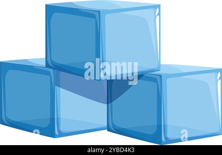 Three blue cartoon style ice cubes are partially melting on a white background Stock Vector