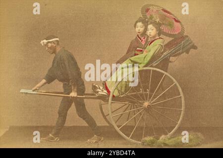 Jinrikisha Carrying Two Japanese Ladies, 1897. Stock Photo