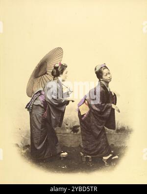 日本画 女性の衣装 A beautiful Japanese lady using an occidental gown. Mids 1890s.