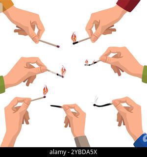 A burning match in the hand. Stock Vector