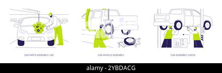 Assembly shop in automotive industry abstract concept vector illustrations. Stock Vector