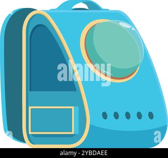 Blue pet carrier with a transparent dome, assuring safety and comfort for your pet during trips Stock Vector