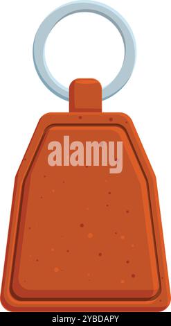 Brown leather keychain with a metal ring is hanging, showing a blank side Stock Vector