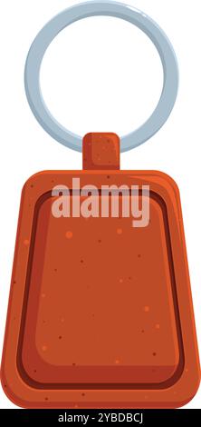 Brown leather keychain is hanging with a metal ring Stock Vector