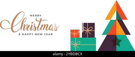 Merry Christmas and Happy New Year Background Christmas Tree Branches decoration. Merry Christmas vector text Calligraphic Lettering Vector illustrati Stock Vector