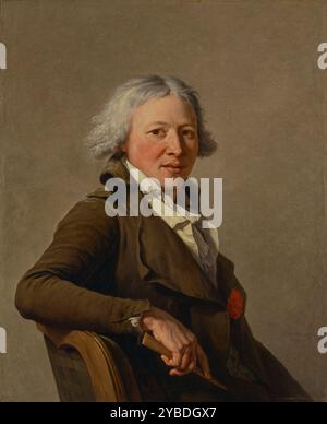 Portrait of the Sculptor Roland, 1797.  Additional Info: Painted in 1797, this half-length portrait depicts the 51-year-old French sculptor Philippe-Laurent Roland (1746-1816), an exact contemporary and longtime friend of the artist, François-André Vincent. Roland is shown from the side with his arm resting casually on the back of his chair and in his hand, he lightly grips an ebauchoir, a tool for working plaster sculpture. His well-worn jacket, waistcoat, and loose shirt with pleated frill, accessorized with the ebauchoir, subtly suggest his profession. Roland seems to look back at Stock Photo