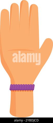 Cartoon illustration of a hand wearing a purple bracelet being raised up in the air Stock Vector