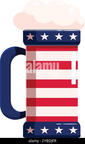 Patriotic beer overflowing in a glass with a usa flag design, perfect for celebrating american holidays Stock Vector