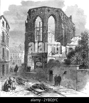 Scenes of the Late War in France: ruins of the public library at Strasbourg, 1871. '...a memorial of the bombardment of Strasbourg, the ruins of the noble Public Library, which was destroyed, with all its printed books and manuscripts, by the fire of German siege batteries. A subscription has been raised in Germany to restore the building'. From &quot;Illustrated London News&quot;, 1871. Stock Photo