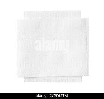 Top view of two folded white tissue paper in stack is isolated on white background with clipping path. Stock Photo