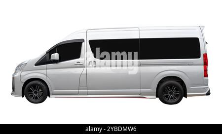 Side view of white van car is isolated on white background with clipping path. Stock Photo