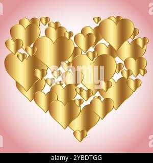 Golden valentine hearts, vector illustration Stock Vector