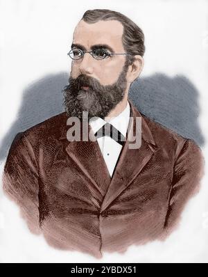 Robert Koch, 1890. German physician Koch (1843-1910) won the Nobel Prize  for Medicine in 1905. From &quot;La Ilustraci&#xf3;n Espa&#xf1;ola y Americana&quot; (Spanish and American Illustration), 1890. (Colorised black and white print). Stock Photo