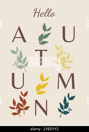 Hello Autumn vector card design. Typography design for greeting card Stock Vector