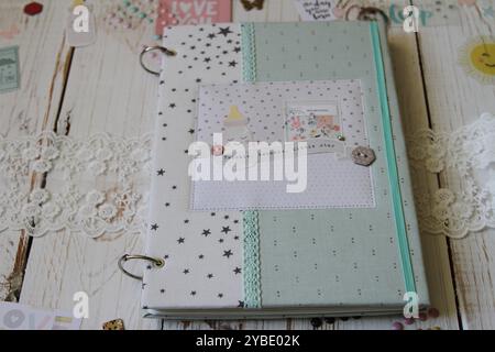 Scrapbooking handmade textile baby photo album Stock Photo