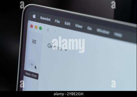 New York, USA - October 17, 2024: Create new chat with google gemini  on screen close up view Stock Photo