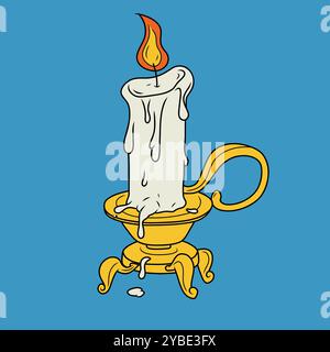 Burning candle in a vintage candlestick Stock Vector