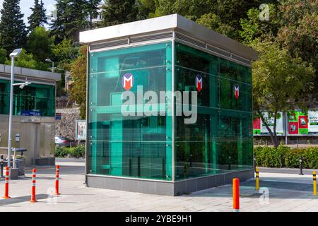 Istanbul, Turkiye - OCT 14, 2024: Istanbul Metro signboard at the Asiyan Rumelihisari Station on the European side of the Bosphorus. Stock Photo