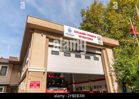 Istanbul, Turkiye - OCT 14, 2024: Ortakoy Fire Station located on Kirechane street, Arnavutkoy, Istanbul. Stock Photo