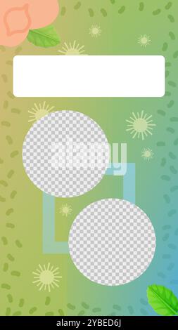 Green gradient story template. Hand-drawn elements with space for text. Stock vector illustration in cartoon style. Stock Vector