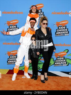 Mariah Carey, Nick Cannon, Moroccan Cannon and Monroe Cannon at the Nickelodeon's 2018 Kids' Choice Awards held at the Forum in Inglewood, USA on March 24, 2018. Stock Photo