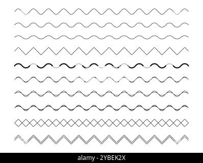 Zigzag Wave Line Border Frame Element Set Stock Vector