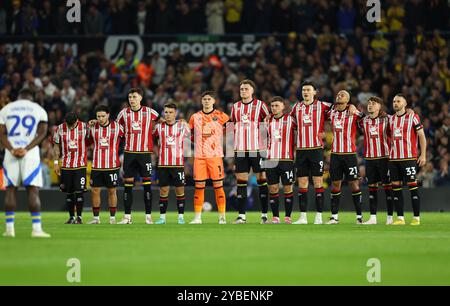 Leeds, UK. 18th Oct, 2024. Sheffield United's players pay their respects to George Baldock during the Sky Bet Championship match at Elland Road, Leeds. Picture credit should read: Simon Bellis/Sportimage Credit: Sportimage Ltd/Alamy Live News Stock Photo