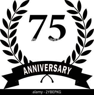 75 years anniversary, Black Leaves, Black rank, Black circular laurel foliate, anniversary Laurel Leave, anniversary laurel, Laurel Leaves with ribbon Stock Vector