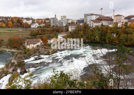 View of Rhine falls (Rheinfalls) the biggest waterfall in Europe. Switzerland, Neuhausen Stock Photo