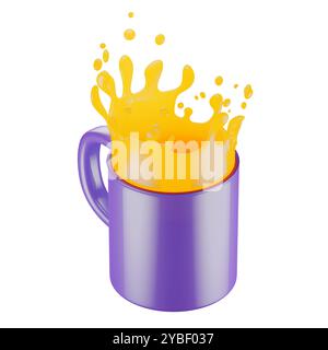 orange juice splash in mug isolated on a white background. 3d render. Stock Photo