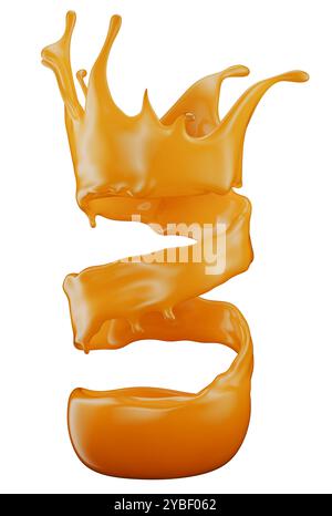orange juice splashes isolated on a white background. 3d render. Stock Photo