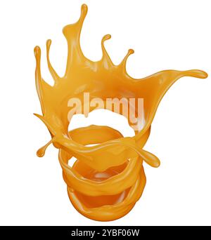 orange juice splashes isolated on a white background. 3d render. Stock Photo