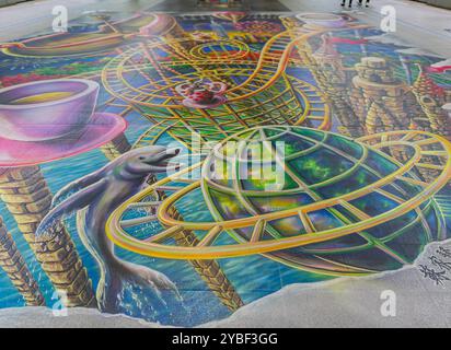 Taipei, JUL 1 2014 - Close up shot of 3D art drawing on floor Stock Photo