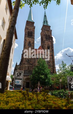 Nuremberg, Germany - July 19, 2023: View of St. Sebaldus Church in historical center of Nurnberg, Franconia, Bavaria Stock Photo