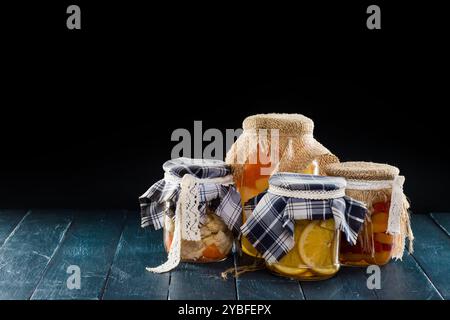 Homemade jars of fruits Stock Photo