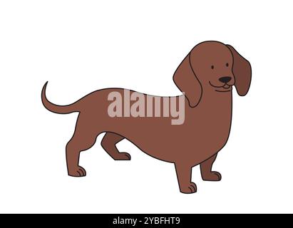 Cute minimalistic dog. Brown adorable dachshund. Cute domestic animal and pet. Puppy of luxury breed. Furry mammal. Poster or banner. Linear vector Stock Vector