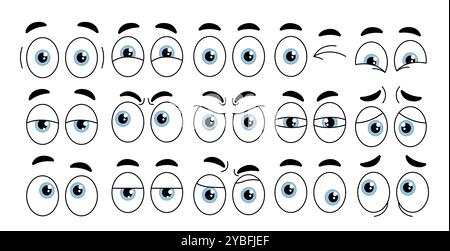 Set of cartoon eyes. Face constructor. Various feelings and emotions. Various facial expression. Pack for creating animations. Flat vector collection Stock Vector